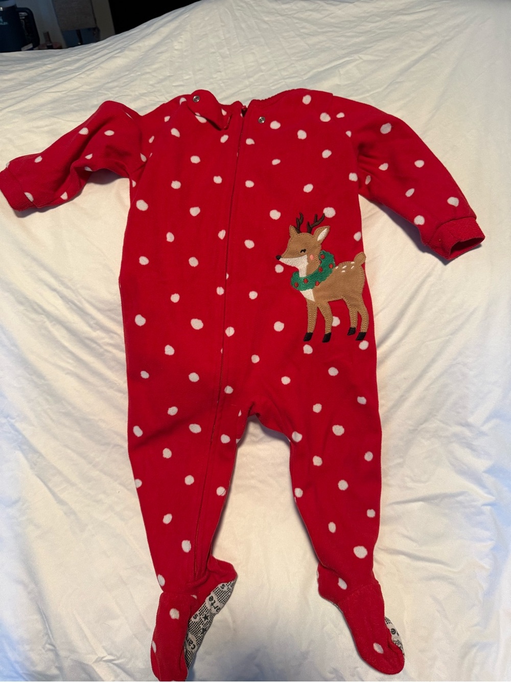Carter's Red Polka Dot Reindeer Footed One-Piece Pajamas